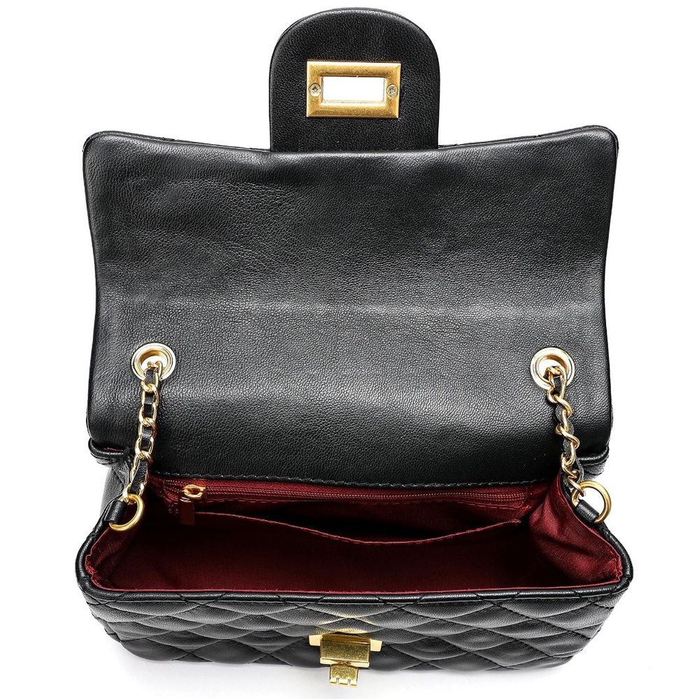 Tiffany & Fred Paris Quilted Sheepskin Leather Shoulder Crossbody Bag - Black - Picture 3 of 4